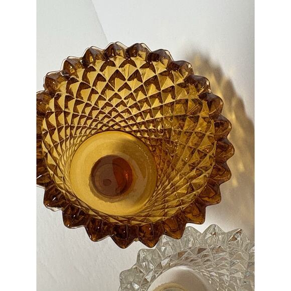 3 Home Interiors Amber & Clear Glass Votives Candle Holder Diamond Cut Grommet - Picture 10 of 16